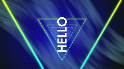 Futuristic Neon Hello with Triangular Design on Blue Gradient