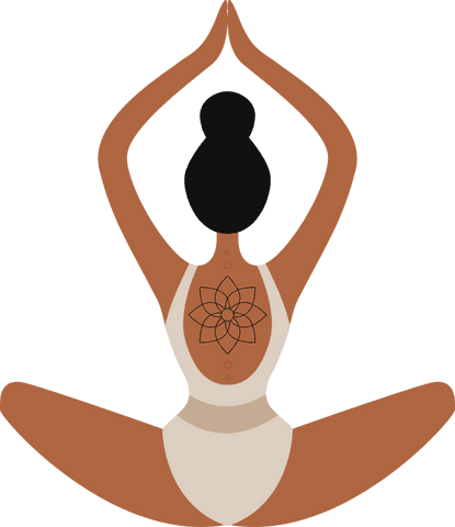 Transparent flat style yoga pose with geometric tattoo