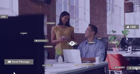 Business Team Discussing Digital Strategy with Social Media Overlay - Download Free Stock Images Pikwizard.com