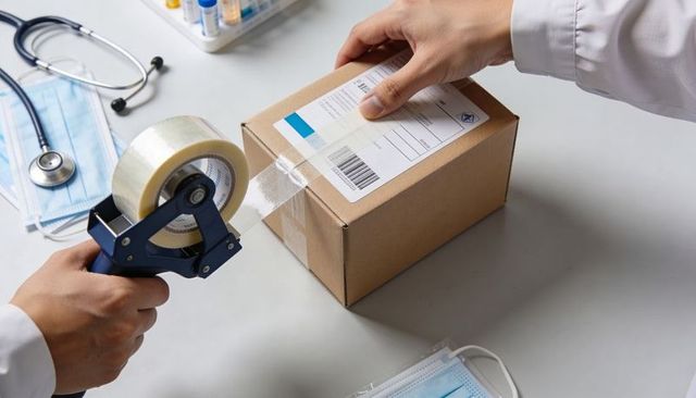 Sealing medical supply parcel for secure shipment, labeling and packaging sterile vials