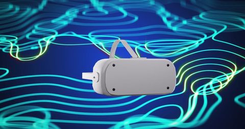 Virtual reality headset with futuristic digital connections background