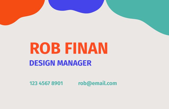 Bold and colorful design featuring abstract shapes, ideal for professional networking and personal branding. Contact information prominently displayed for easy accessibility. Perfect for creative professionals, graphic designers, and marketing planners.