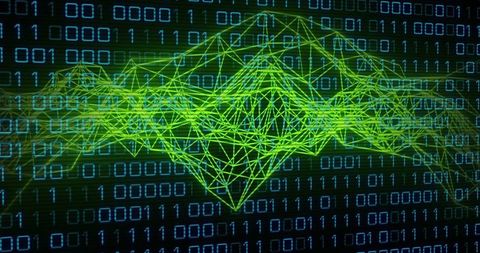 Neon Green Wireframe Among Binary Code for Data Visualization Theme