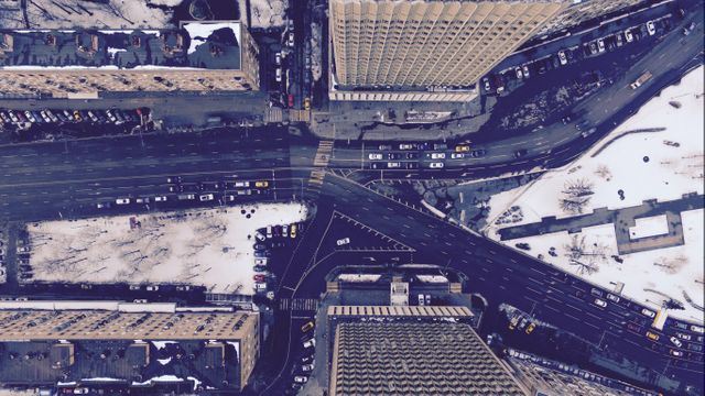 Aerial View of Busy Urban Intersection in Winter - Download Free Stock Photos Pikwizard.com