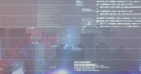 Digital Financial Chart Displayed Over Urban Cityscape