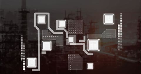 Abstract digital network with urban cityscape background