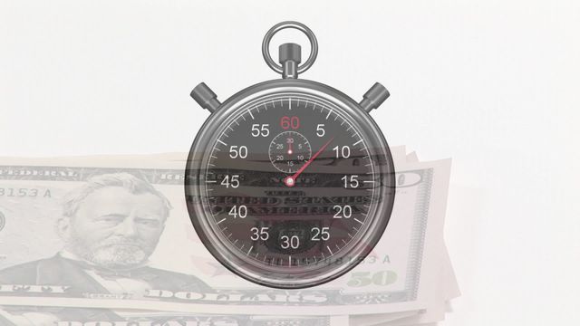 A concept involving a stopwatch superimposed on U.S. dollar bills. This visual illustrates the connection between time and financial management, offering a symbolic look at concepts such as budgeting, savings, investments, and economic planning. Suitable for use in designs or marketing materials focused on finance, banking, time management, or economic education.