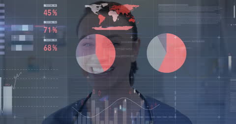 Smiling Professional Analyzing Global Data Visualization