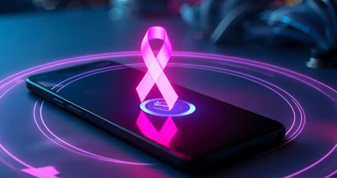 Holographic Pink Ribbon Over Smartphone Adds Futuristic Touch