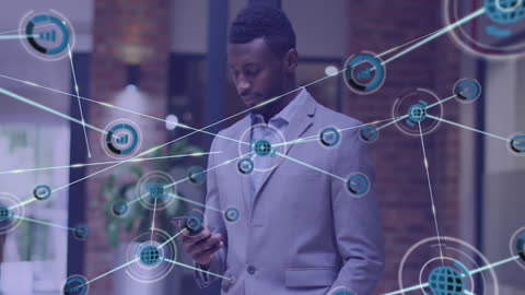 Businessman Networking with Digital Connections on Smartphone