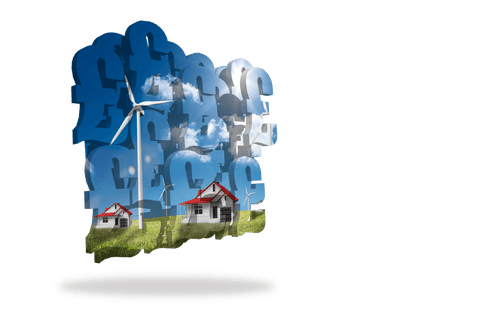 Transparent Money Symbols with Wind Turbines and Houses Landscape - Download Free Stock Videos Pikwizard.com
