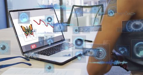 Employee Analyzing Data on Laptop with Technology Interface - Download Free Stock Images Pikwizard.com