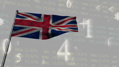 British Flag And Financial Data Overlay For Economic Analysis