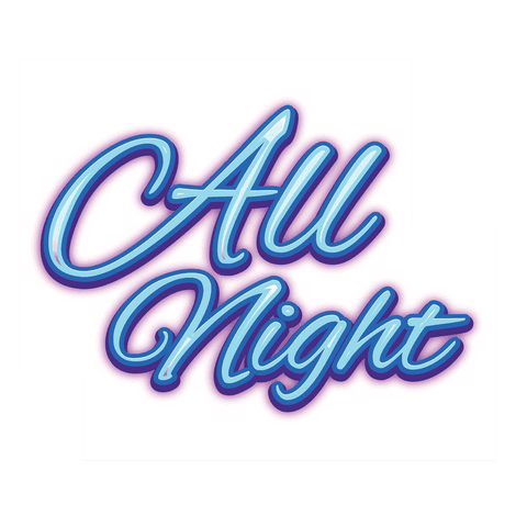 Stylish neon all night text on transparent background