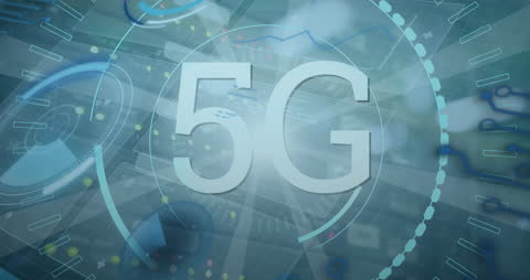 Futuristic 5G Network with Data Graphics Overlay
