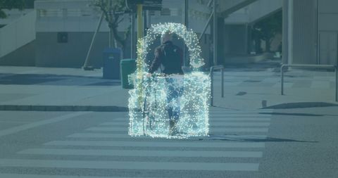 Digital security concept with cloud lock and cyclist