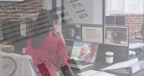 Businesswoman Analyzing Data on Virtual Meeting