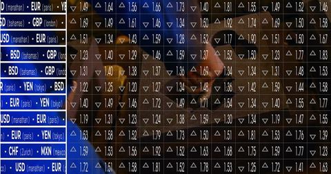 Digital currency exchange rate grid on modern trading floor