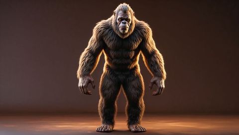 Dramatic ape-like creature in warm studio lighting