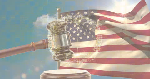 Digital Brain Overlay on Gavel and American Flag
