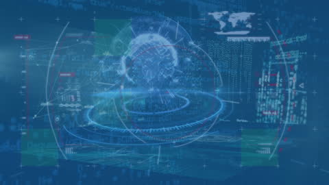 Futuristic Digital Data Processing with Globe and Scope