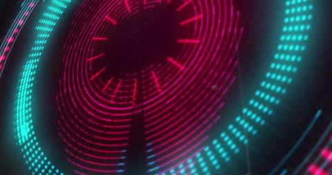 Vibrant Neon Circular Light Display on Black Background