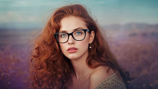 Elegant Red-haired Woman in Glasses in Outdoor Portrait