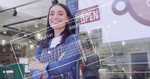 Innovative financial technology overlay on confident businesswoman