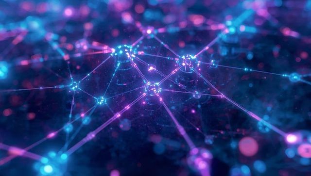 Futuristic Digital Network with Glowing Spheres and Connecting Lines