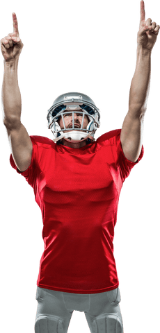 American Football Player Celebrating with Arms Raised Transparent Background