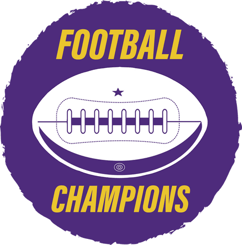 Transparent football champions badge design on purple background