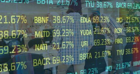 Digital Financial Data Displaying Over Business Meeting