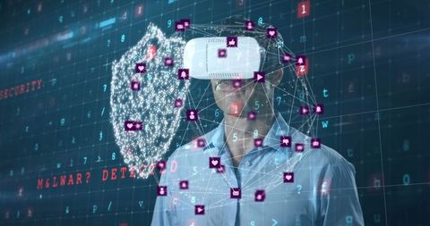 Businessman Using VR Headset with Security Icons and Digital Connections - Download Free Stock Images Pikwizard.com