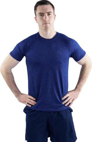 Transparent portrait of serious trainer with hands on hips