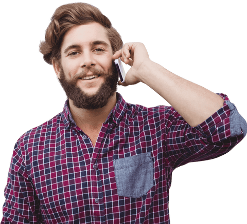 Hipster with Beard Talking on Transparent Cellphone Vector - Download Free Stock Videos Pikwizard.com