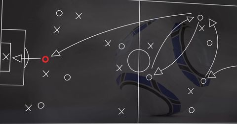 Soccer Strategy Diagram Overlay on Blue and White Soccer Ball