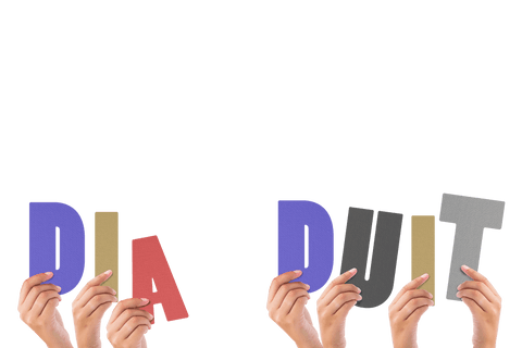 hands holding colorful 'dia duit' letters on transparent background - Download Free Stock Videos Pikwizard.com