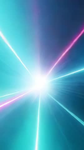 Projecting neon beam tunnel flowing through dark void toward bright white vanishing point