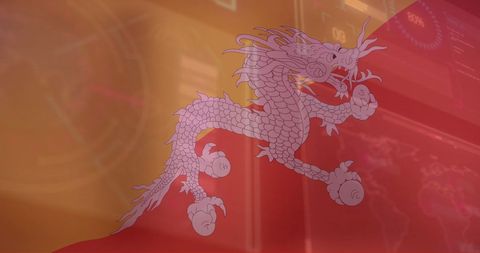 Digital Interface with Bhutan Flag and Data Processing Elements