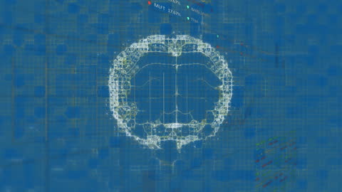 Digital Brain Blueprint Amidst Data Streams in Futuristic Style