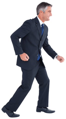 Transparent Full-Length Businessman Walking Confidently Side View