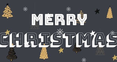 Merry Christmas Text Decor with Gold and Black Elements