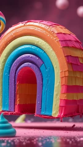 Piping Rainbow Icing Arch with Sprinkles Shifting, Close-Up Vertical Dessert Clip