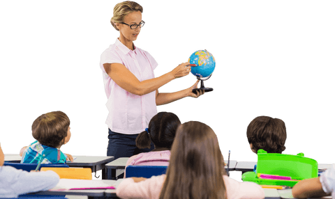transparent classroom with teacher holding globe - Download Free Stock Videos Pikwizard.com