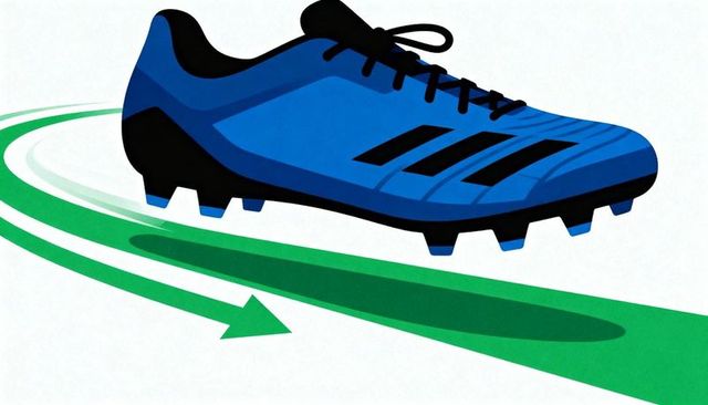 Blue soccer cleat floating with green motion trail showing speed and agility