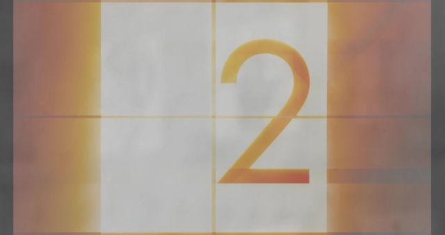 A countdown timer portraying number two against a warm-toned, vintage aesthetic. Central on the grey background are warm fiery colors blending into each other, reminiscent of classic film reels. Ideal for cinematic presentations, movie intros, or video projects invoking nostalgia and retro style design elements.