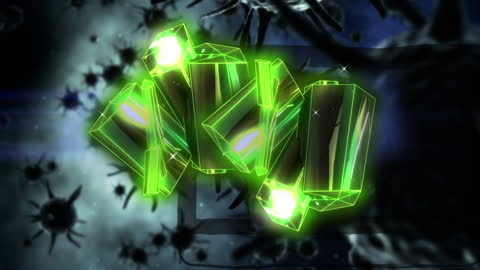 Futuristic Animation of Glowing Green Geometric Figures with Covid-19 Cells