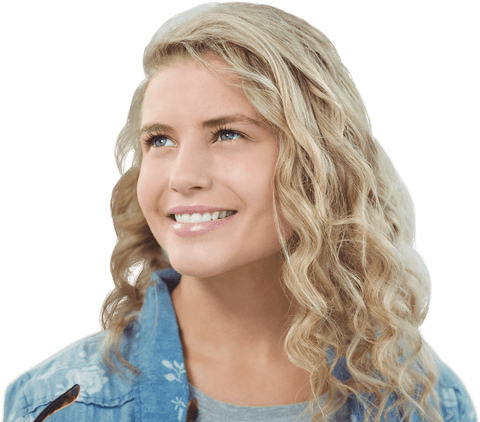 Smiling Woman in Office Gazing Thoughtfully on Transparent Background