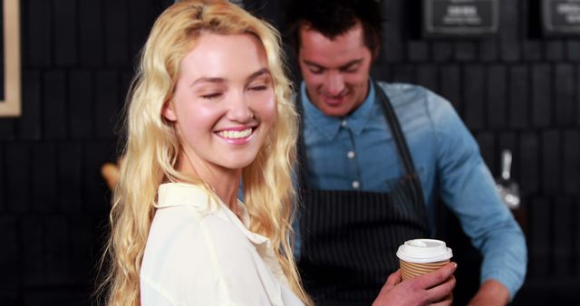 Barista Serving Happy Female Customer in Cozy Cafe - Download Free Stock Images Pikwizard.com