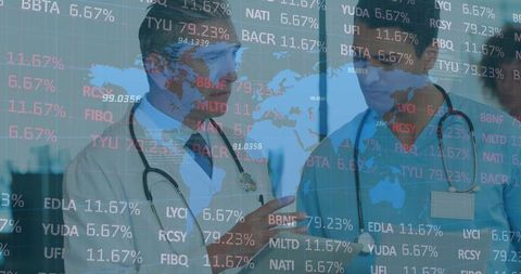 Global healthcare professionals analyzing data with digital technology